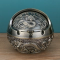 Spherical bronze metal ashtray featuring an embossed dragon pattern and lid - Bronze Dragon Blessing