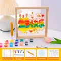 DIY glass painting kit with wooden frame, 12 colors, palette, and bunny template set - Happy Birthday B 15x15cm