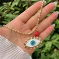 18K vergoldete Evil Eye Halskette mit rotem Erdbeeren Anhänger an goldener Kugelkette - Evil Eye & Erdbeere - Kugelkette