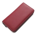 Long burgundy genuine leather wallet with lychee texture and silver zipper closure - 20x2.5x10cm / Burgundy