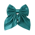 Glossy teal satin bow hair clip for girls, featuring elegant layered ribbon design - Teal (39)