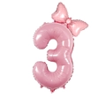 Pink 32-inch number 3 foil balloon with white polka dot bow for birthday party decor - Candy Pink Bowknot Number-3