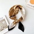 Elegant mustard yellow silk square scarf with floral print and black contrast border - Jasmine with Coffee