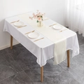 Champagne satin table runner on white tablecloth for elegant wedding and dining decor - Pure White / 30cm*275cm