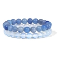 6mm natural blue and white tiger eye stone bead bracelets in a double stretch set - 8mm Opal & Blue Aventurine