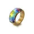 Gold brushed titanium steel ring featuring a large iridescent faceted crystal stone - US 7