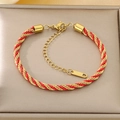Adjustable twisted rope bracelet in gold-plated stainless steel and red silk thread - Red Gold Silk Style (KB203212-SP)