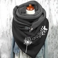 Warm grey and black neck scarf with white dandelion print and leather button clasp - 38-Dandelion Butterfly