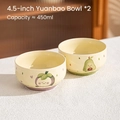 Set of two 4.5-inch ceramic bowls with mangosteen and avocado patterns in yellow - Avocado + Mangosteen / 2 Bowls