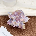 Elegant multi-color flower hair claw clip with acetate marble texture on knit background - 8.8cm / Rainbow