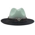 Detail of wool felt western hat showing ethnic woven band and silver bull skull ornament - M (56-58cm) / Light Green + Black