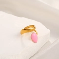 Minimalist open star ring in gold finish with a pink teardrop enamel charm detail - Adjustable Open / 18K Gold Plated Teardrop Pink