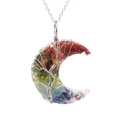 Detailed close-up of tree of life wire wrap on crescent moon natural crystal pendant - 7 Chakra Colors Tree of Life Moon Necklace