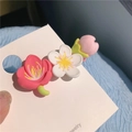 Sweet pink and white resin flower hair clip for women on a white display card - D-017 White Stamen