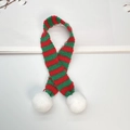 Detailed view of 30cm knit Christmas scarf with red green stripes and white pom-poms - Without Pom Pom / 50cm / Red Green Stripes