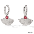 Silver fan-shaped drop earrings featuring a red round gemstone with radiant texture - Silver Red Zirconia Fan Style (PDE825)
