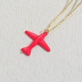 Fashionable golden necklace with a vibrant red aircraft pendant in spray-paint finish - Rose Red (XL2377)