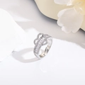 Close-up of adjustable 18k gold plated double heart ring with zircon stones - Double Heart Silver Style (ZYN-DMR220P) / Silver