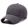 Distressed dark gray baseball cap with RUOFEILE 3D embroidery and washed vintage finish - Adjustable / Gray