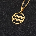 Golden stainless steel Aquarius zodiac pendant necklace with hollow wave design - Aquarius / Gold