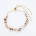 Adjustable natural stone beaded bracelet with gold sliding clasp for women - Clear