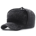 Gorro de invierno para hombre en gris oscuro con orejeras y ribete de cuero negro - Talla única / Gris