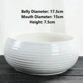White textured ceramic hydroponic pot with 17.5cm width and horizontal ridges - Threaded Hydroponic Pot-White
