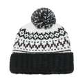 Fair Isle geometric knit beanie with pom-pom and ribbed cuff in black, white and brown - M (56-58cm) / Black