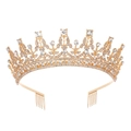 Detailed view of the gold crown base with dual side combs and sparkling rhinestones - Gold White Zirconia