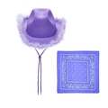 Set cappello da cowboy viola con bordo di piume e bandana coordinata motivo paisley - Set 2 Pezzi Piume Viola Filo d'Argento