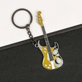 Metal guitar keychain in yellow and white finish with rhinestones and cat eye stones - Yellow Beaded Rhinestone Guitar