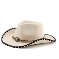 Beige western cowboy hat with embroidered shell edges and bull head decor for outdoors - M(56-58cm) / Beige/Black Edge