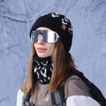 Winter thermal knit beanie set with neck gaiter and goggles in black and white pattern - Black