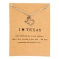 Silver Texas state map necklace displayed on a brown kraft gift card with a thin chain - Texas Map Gold Card (YH6011) / Silver