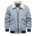 Herren Jeansjacke in Hellblau mit weißem Teddyfutter und dunkelblauen Rippbündchen - S / Hellblau