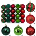Weihnachtskugel-Set mit rot-grünen Glitzerstreifen und Merry Christmas Sternenmustern - 40er Pack / Rot & Grün