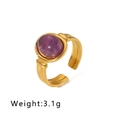Detail of adjustable gold stainless steel ring with a 13mm oval purple natural stone - Adjustable Open / Purple Oval Gemstone Style (NB-R2023296)