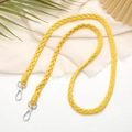 Close-up of yellow hand-woven braided lanyard strap with silver metal lobster clasps - 14mm Width / Yellow (K2526)