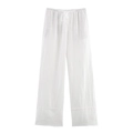 Detail van de witte linnen broek met wijde pijpen en elastisch trekkoord in de taille - S / Bottoms / Wit