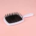 White and black square hollow mesh detangling hair brush for voluminous styling - White Handle + Black