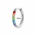 10mm zilveren roestvrijstalen oorring met een levendige regenboog zirkoon inleg - 10mm / Zilver regenboog