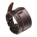 Bracelet classique large en cuir marron foncé avec boucle en métal et style punk robuste - Marron