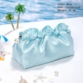 Light blue pleated cloud makeup bag with pearl zipper in a 22x10x12cm travel size - Sky Blue