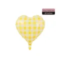 Heart-shaped 18-inch aluminum foil balloon with yellow and white gingham checkered pattern - 18-inch Heart Gingham Yellow