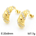Gouden gedraaide C-vormige oorbellen met zirkonia van 20x8mm groot en 7g gewicht - Croissant-stijl (KE112300-KFC) / Goud
