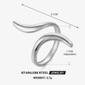 Silberner gewellter offener Ring aus Edelstahl mit Maßen 3,1cm x 1,7cm und 2,7g Gewicht - Stahlfarbe
