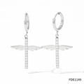 Silver wing and cross earrings with sparkling crystals and a circular hoop closure - Silver (PDE1149)