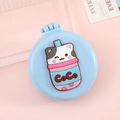 Foldable light blue hair brush with cute cat 3D pattern and built-in mirror - Blue COCO Cat