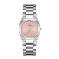 IBSO elegant women's square quartz watch with silver steel band and soft pink dial - Silver Case Pink Dial
