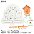 Moule en silicone blanc pour décoration de gâteau en fondant et artisanat DIY oiseaux - Style 3 Nichoir Et Fleurs (B486) / Gris